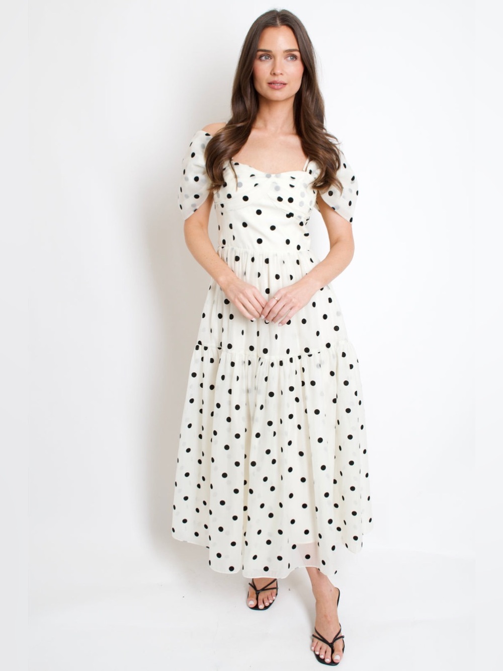 Lucy Paris Catarina Off Shoulder Polka Dot Midi Dress Size L NWOT